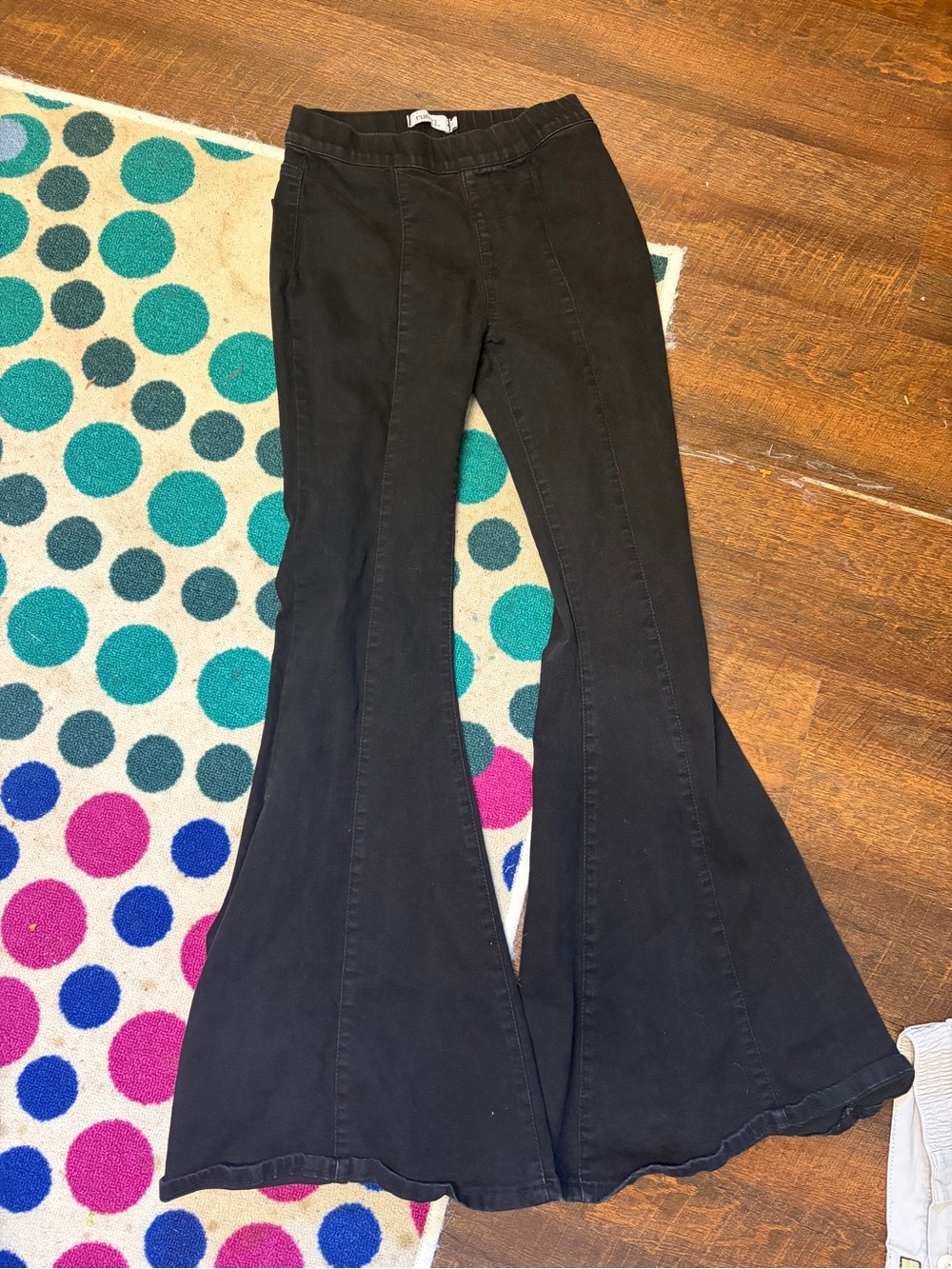 Rue21 Black Denim Bell Bottoms Pants Size 4 Boho Grunge Goth Stretchy